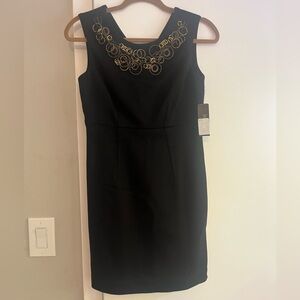 🖤 Black Sleeveless Sheath Dress with Gold Embellished Neckline – NWT